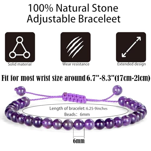 QOGIR Handmade Healing Bracelet,6mm Natural Gem Stone Bracelet rope bracelet - color: Amethyst(Spiritual Awareness), size: 6mm
