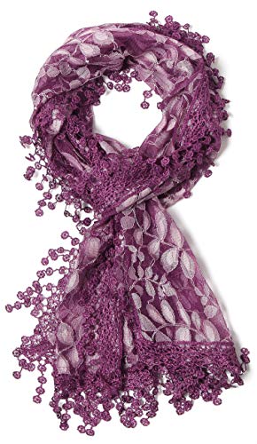 Cindy and Wendy Lightweight Soft Leaf Lace Fringes Scarf Bridal Veils shawl for Women - color: Purple