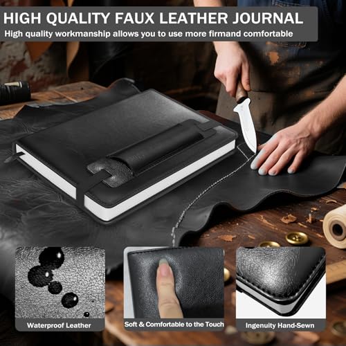 Lined Journal Notebook for Women Men, 256 Pages, Medium 5.7 in x 8.3 in - 100 GSM Thick Paper – Hardcover Leather Journals for Writing, Work, School, Note Taking, Diary Notepad,Black - color: Black
