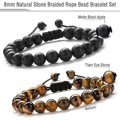 Men Women 8mm Tiger Eye Stone Beads Bracelet Elastic Natural Stone Yoga Bracelet Bangle - color: Black and Brown