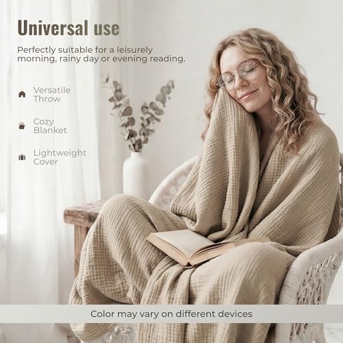 4-Layer Muslin Cotton Bed Blanket Twin Size (66 x 90 inches) – Soft, Breathable, Lightweight All-Season Gauze Blanket, Machine Washable – Tan - color: Tan, size: Twin (66 x 90 inches)