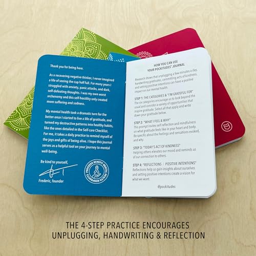 Pocket-Sized Gratitude Journal 3-Pack - Mandala Set (Manage Stress & Anxiety, Mental Health Support, Self-Care Checklist, Prompts, 3.5" x 5.5", 36 pages)