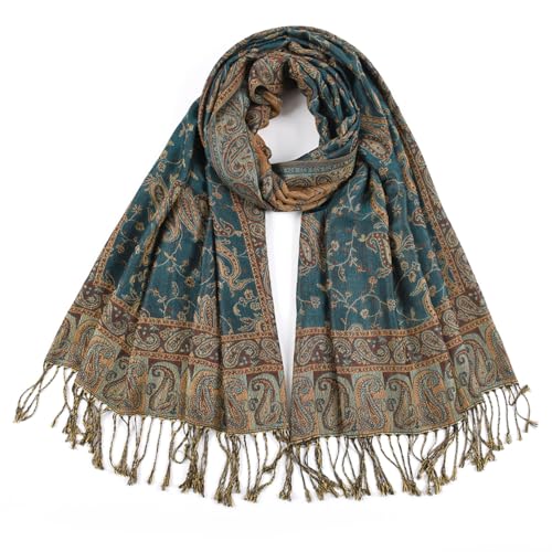 SmilerSmile Colorful Scarf Wraps for Womens Tassel Shawl Wrap - color: 10-paisley/Cyan