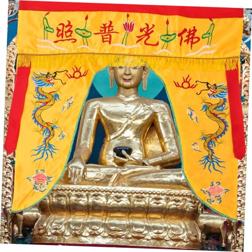 MAGICLULU Temple Embroidery Buddha Cover Cloth Lightweight Dragon Tent Wall Hanging Curtain for Buddhist Decor Yellow Design for Worship and Meditation