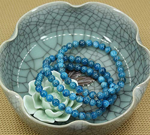 Angelstones Handmade Natural Healing Gemstone 6mm Round Beads Stretch Crystal Bracelet 7 Inch Unisex - color: Blue Green Apatite
