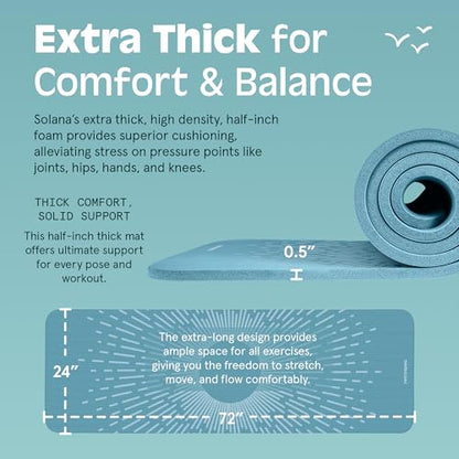 Retrospec Solana Yoga Mat Thick 1/2in Non-Slip Workout Mat with Nylon Strap - 72x24in Exercise Mat for Pilates, Stretching & Fitness - BPA Free, Easy Clean - color: Blue Mist