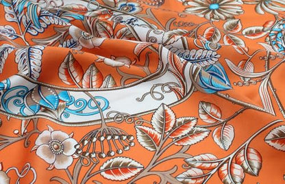 100% Pure Mulberry Silk Scarf 35" Large Square Lightweight Headscarf –Women’s Hair Wraps-With Gift Packed - color: Floral-orange
