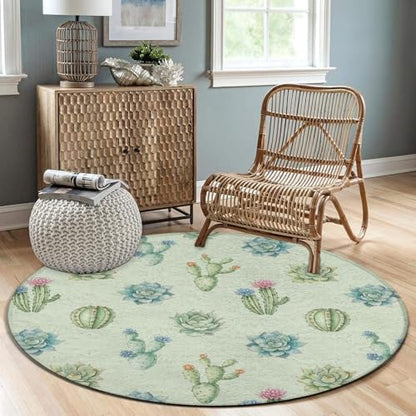 Modern Round Area Rug, Non-Slip Machine Washable Kitchen Office Circle Rug, Room Sofa Yoga Soft Round Carpet Compatible with Cactus and Succulents 24inch(60cm) - color: Color761, size: 24inch(60cm)
