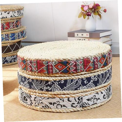 BESTonZON Straw Braided Meditation Cushion Round Floor Pillow 30cm Diameter X 7cm Height Woven Sitting Mat Eco-Friendly Grass Seat Pad for Yoga and Zen Practice