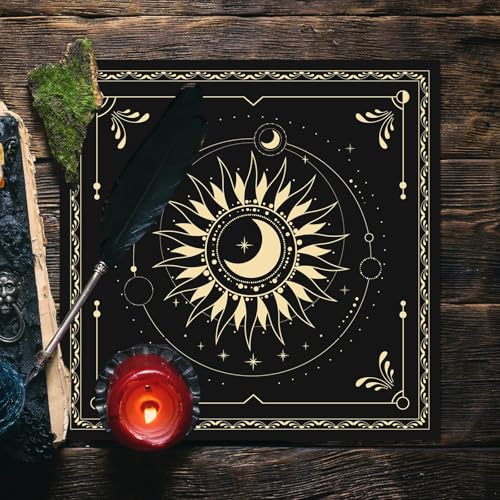 BOXOB Altar Cloth, 18.31x18.31in Delicate Square Sun Moon Alter Cloths Witchcraft Spiritual Tarot Mat Tablecloth Divination Tools and Accessories Perfect Divination Ritual Supplies