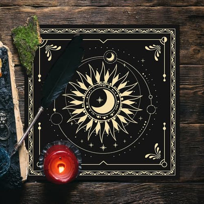 BOXOB Altar Cloth, 18.31x18.31in Delicate Square Sun Moon Alter Cloths Witchcraft Spiritual Tarot Mat Tablecloth Divination Tools and Accessories Perfect Divination Ritual Supplies