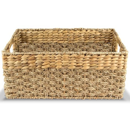 Large Wicker Storage Baskets with Handles, Natural Seagrass and Hyacinth Woven Storage Basket for Organizing Shelves, Closet, Pantry, Living Room, 17 x 11 x 7.5 Inches - size: Large - 17" x 11" x 7.5" in.