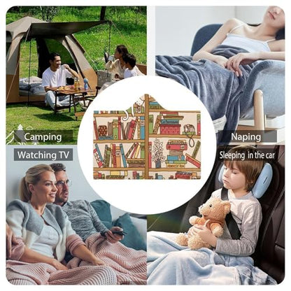 Sleeping Cat Library Bookshelf Large Size Comfortable Hooded Blanket, Warm Blanket 60"x80" - color: Sleeping Cat Library Bookshelf, size: 60"x80"