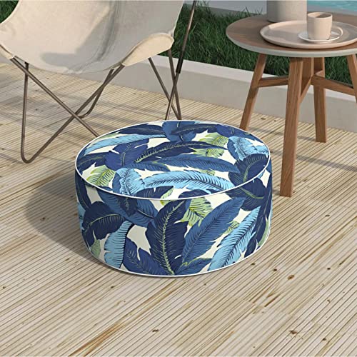 Patio Inflatable Ottoman, 21x9 Inch Portable Stool Ottoman with Handle, Outdoor Round Footrest Stool for Garden Camping, Swaying Palms Blue - color: Swaying Palms Blue, size: 21"D x 21"W x 9"H