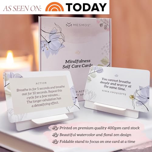 MESMOS 52 Mindfulness Cards with Action Plans. Relaxation Stress Relief Gifts for Women, Positive Affirmation Cards, Anxiety Relief Items, Meditation Self Care Kit, Relaxing Spiritual Gifts for Women - color: Watercolor (Small 3" x 2" cards)