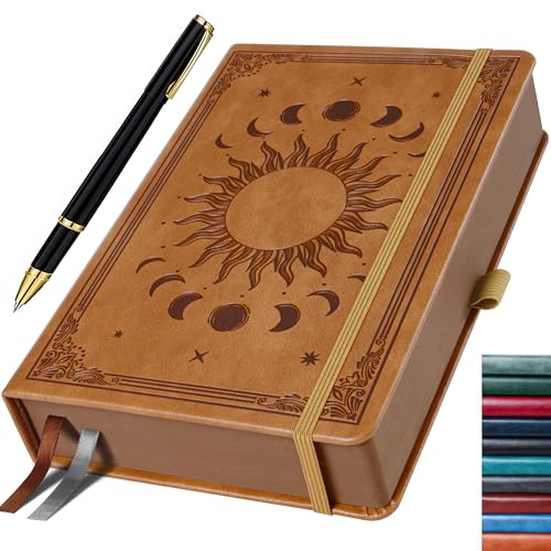 Journal for Men & Women, Daily for Classic Lined Writing, 360 Pages Hardcover Journaling Notebook with Pen, Vintage Sun & Moon Design, Light Brown, A5 (5.9'' x 8.5'') - color: Light Brown, size: A5