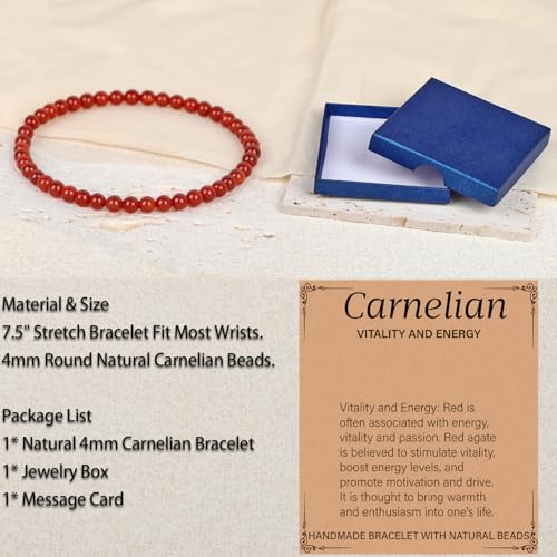 LPBeads Handmade Natural Gemstone Stretch Elastic Bracelet Healing Crystal Round Stone Beads Jewelry Gifts for Women Men - color: Carnelian, size: 4mm