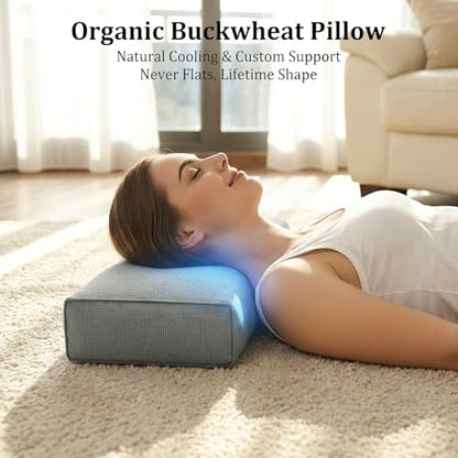 Buckwheat Pillow & Cervical Pillows for Sleeping (21x8x3inch) 100% Organic Coarse Cloth Package w Organic Buckwheat Hulls, Natural Cooling Technology and Relieve Cervical Pain. (C-Gray) - color: C-gray