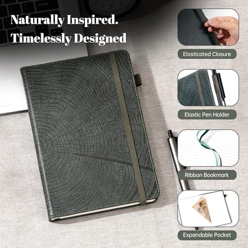 CAGIE Lined Journal for Men Women, Tree Growth Ring Leather Bound Journal Notebook 256 Pages 100 GSM Journals for Writing, A5 Hardcover Journaling Notebooks,2 Pack (Brown & Dark Green) - color: H-Brown & Drak Green