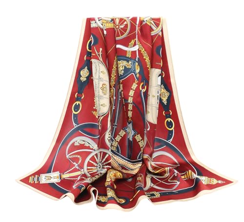 ANDANTINO 100% Pure Mulberry Silk Scarf 35" Large Square Lightweight Headscarf –Women’s Hair Wraps-With Gift Packed - color: Dark Red
