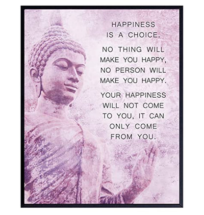 Buddhism Happiness Quote - Inspirational Saying Poster - Zen New Age Wall Art Decor - Home Decoration for Spa, Meditation Room, Yoga Studio - Gift for Women, Buddhist, Buddha Fan - Pink, Purple - 8x10 - size: 8"L x 10"W