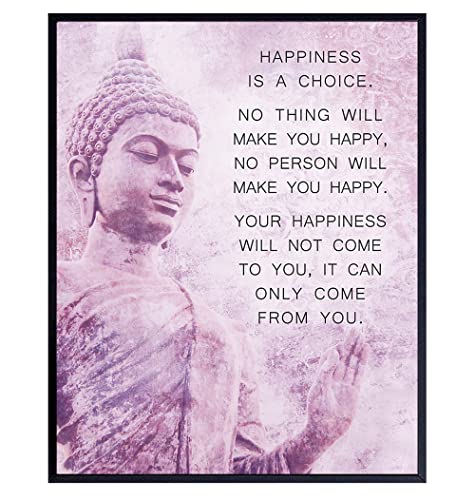 Buddhism Happiness Quote - Inspirational Saying Poster - Zen New Age Wall Art Decor - Home Decoration for Spa, Meditation Room, Yoga Studio - Gift for Women, Buddhist, Buddha Fan - Pink, Purple - 8x10 - size: 8"L x 10"W