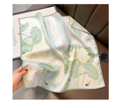 100% Mulberry Silk Neck Scarf - 21'' x 21'' Lightweight Neckerchief - Women Men Small Square Digital Printed Scarves - color: 073