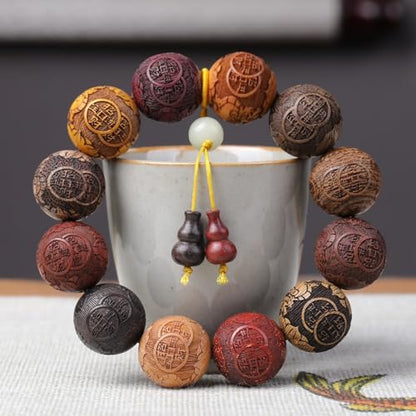 Zen Dear Unisex Natural Colorful Wood Buddhist Prayer Beads Bracelet Necklace Tibetan Mala Prayer Beads - style: 20mm 12beads Carve+Gourd