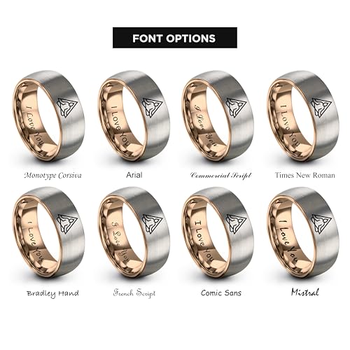 Gift for Yoga Fan - Yoga Meditation Ring - Flat Dome Bevel - Band - Men Women - Brushed Polished - Tungsten - Personalized Custom Engraving - 8mm - Anniversary Wedding - Yellow Rose Gold Silver - color: 03 - Rose Gold Grey Tungsten