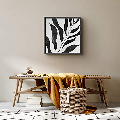 SIGNWIN Framed Canvas Print Wall Art Faded Willow Leaf Silhouette Nature Plants Illustrations Modern Art Tropical Dramatic Dark Black and White for Living Room, Bedroom, Office - 16"x16" Black - color: B16-2103-nature-yuki14, size: 16"L x 16"W