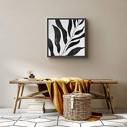 SIGNWIN Framed Canvas Print Wall Art Faded Willow Leaf Silhouette Nature Plants Illustrations Modern Art Tropical Dramatic Dark Black and White for Living Room, Bedroom, Office - 16"x16" Black - color: B16-2103-nature-yuki14, size: 16"L x 16"W