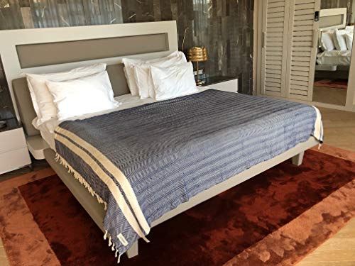 Bersuse 100% Cotton Herringbone XL Throw Blanket for Couch - 100% Cotton Lightweight Durable Throw Blanket, Big Blanket for Sensitive Skin, Decorative and Versatile - 63x94 Inches, Dark Blue