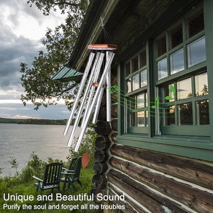 Sympathy Wind Chimes for Outside Deep Tone, Memorial Loss of a Loved, Large Wind Chimes with 6 Thicken Tubes & Hook, Outdoor Gifts Mother, Garden Decor (45IN Silver) - size: 45IN silver