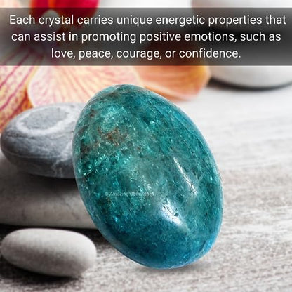 Amazing Gemstone Blue Apatite Crystals and Healing Stones - Palm Stone Crystals Piedra for Good Luck, Balanced Positive Energy, Meditation - Unique Stocking Stuffers and Birthday Gifts for Women, Men - color: Blue Apatite