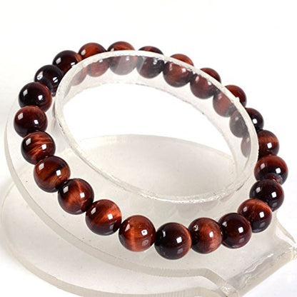 Justinstones Gem Semi Precious Gemstone 8mm Round Beads Stretch Bracelet 7 Inch Unisex - color: AA Red Tiger Eye