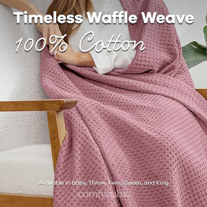 Comfy Cubs 100% Cotton Waffle Weave Throw Blanket Breathable Skin-Friendly Soft Lightweight Blankets - Perfect Warm Textured Blanket Layer - Size for Couch Bed & Sofa (Mauve, 50" X 60") - color: Mauve, size: 50" X 60"