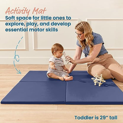 ECR4Kids SoftZone Play Patch Activity Mat Squares, Modular Playmat, Navy, 4-Pack - color: Navy