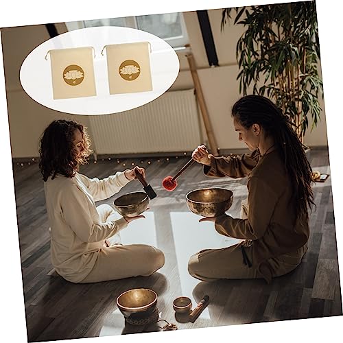 FRCOLOR 2Pcs Buddha Sound Bowl Drawstring Bag Cotton Linen Pouch for Meditation and Yoga Zen Style Adjustable Storage Bag for Singing Bowls