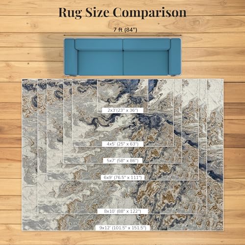 LUXE WEAVERS Marble Blue Area Rug 2x3 Modern Abstract Swirl Design Non-Shedding Carpet - color: Blue, size: 2' x 3' (Rectangular)