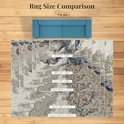 LUXE WEAVERS Marble Blue Area Rug 2x3 Modern Abstract Swirl Design Non-Shedding Carpet - color: Blue, size: 2' x 3' (Rectangular)