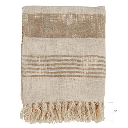SARO LIFESTYLE Striped Cotton Throw Blanket with Tasseled Trim, Natural, 50"x60"