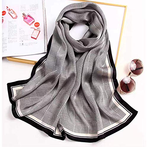 100% Mulberry Silk Long Scarf for Women Large Shawls for Headscarf and Neck- Oblong Hair Wraps with Gift Packed - color: Check-earth Tone