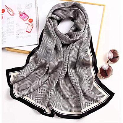 100% Mulberry Silk Long Scarf for Women Large Shawls for Headscarf and Neck- Oblong Hair Wraps with Gift Packed - color: Check-earth Tone