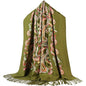Embroidered Brushed Shawl Paisley Leaves Pattern Scarf Soft Ponchos Wrap Cape With Fringes - color: 024-olive