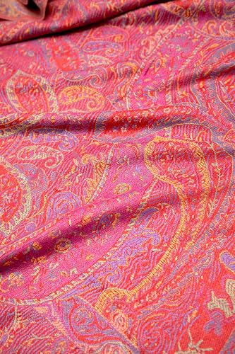 Achillea Reversible Paisley Pashmina Rave Scarf – Exotic Indian Shawls and Wraps for Evening Dresses, Festivals, All Seasons - color: Tapestry Red