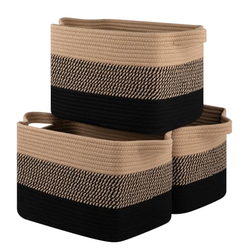 OIASKET Storage Basket for Organizing, Woven Baskets for Storage, Rectangle Decorative Baskets for Shleves, Closet, Toys, Books, Nursery Organizer Bins - Pack of 3 (Black & Brown, 15.75"x11.8"x9.85") - color: Black & Brown, size: 15.75"x11.8"x9.85"