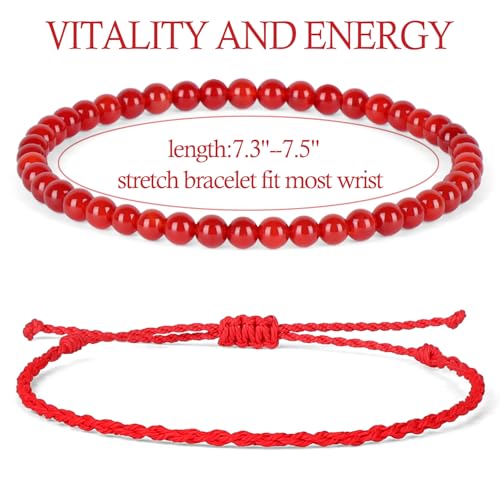 QOGIR 2pcs Handmade Healing Bracelet, Natural Gem Stone Crystal Elastic Bracelet - color: Carnelian(Vitality and Energy), size: 4mm