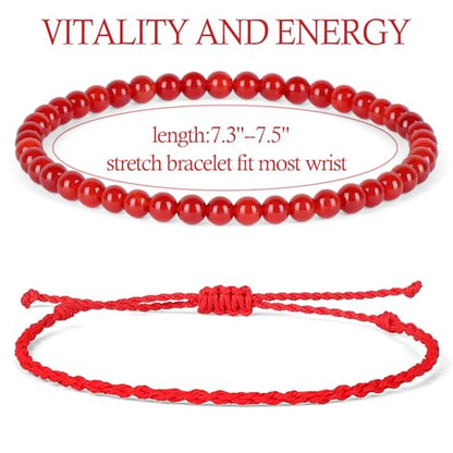 QOGIR 2pcs Handmade Healing Bracelet, Natural Gem Stone Crystal Elastic Bracelet - color: Carnelian(Vitality and Energy), size: 4mm