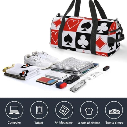 Suits Hearts Diamonds Clubs Spades Grid Poker Playing Cards Large Capacity Portable Fitness Bag, Easy to Carry - color: suits hearts diamonds clubs spades Grid Poker