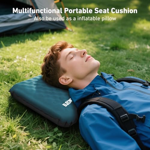 Inflatable Seat Cushion, Self Inflating Memory Foam Stadium Seat Cushion Lightweight Camping Chair Pad Airplane Cushion for Long Flights Outdoor Travel Bleacher Office Car Backpacking (Blue) - color: Blue-1pack